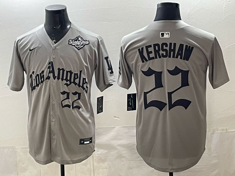 Men 2026 Los Angeles Dodgers #22 Kershaw Grey Five generations Nike MLB Jersey style 009->los angeles dodgers->MLB Jersey
